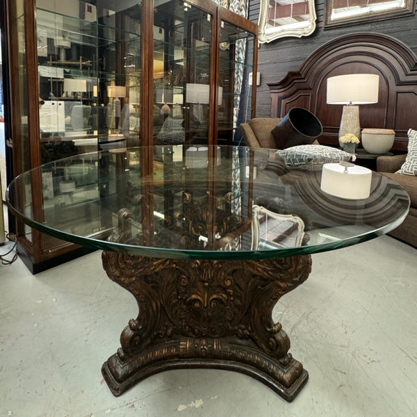 Antique Renaissance-Style Carved Base W/60"D Glass Top