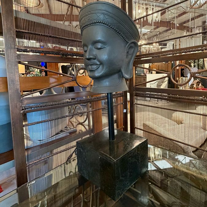 Buddha Head Bust on Stone Base 20"H