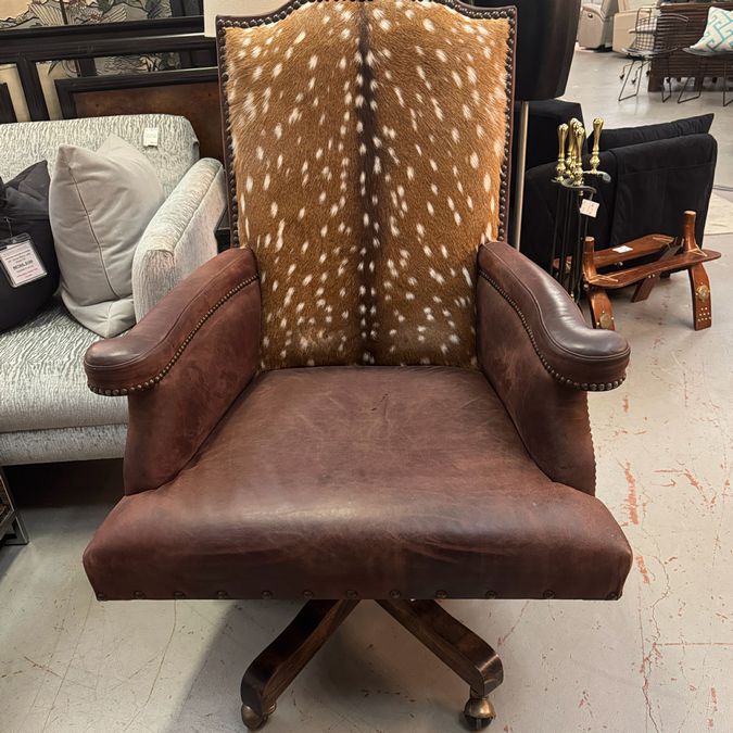 Adobe Interiors Bowie Axis Deer Full Grain Leather Office Chair 27x26x45