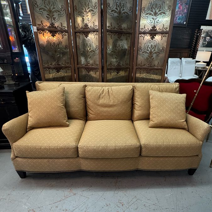 Ferguson Copeland Gold Sofa W/Kravet Architectural Geo Upholstery 80x36x37