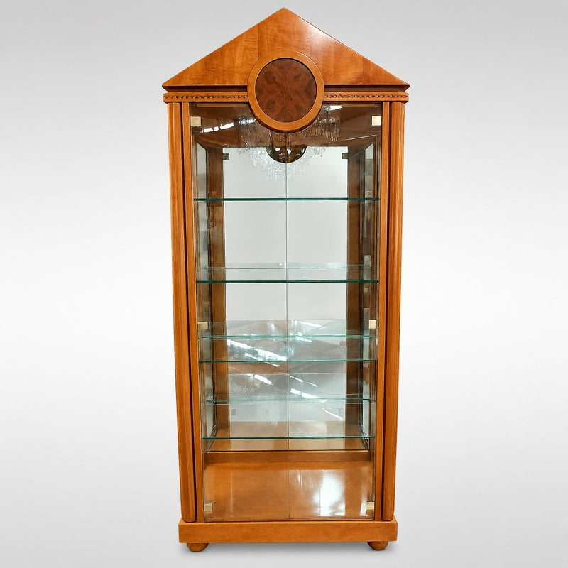 Deco Style Inlaid Wood 2-Door Lighted Display Cabinet 37x17x88