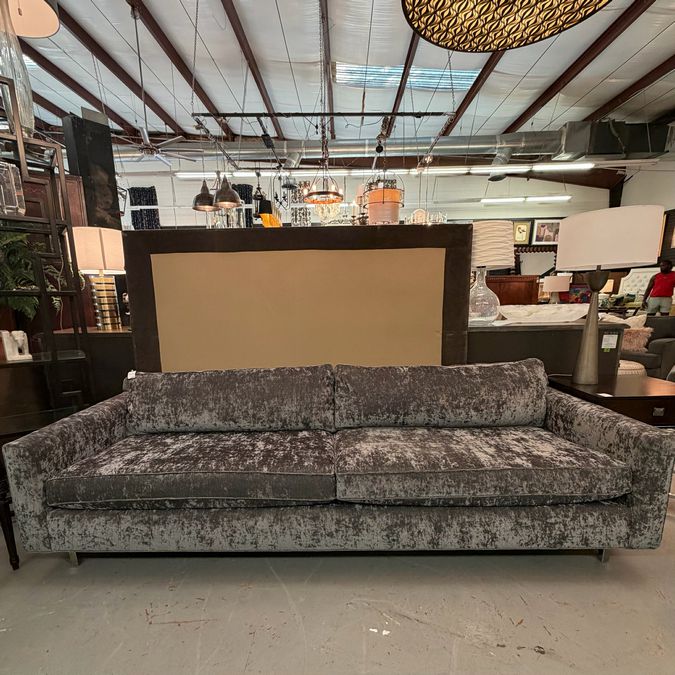Mitchell Gold Gray Velvet Sofa 99"