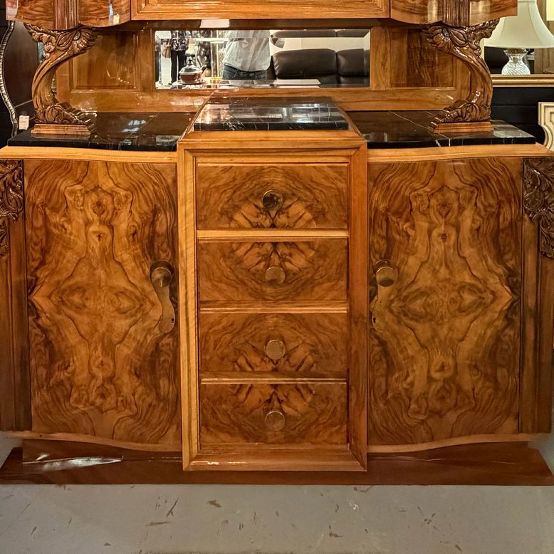 French Art Deco/Moderne Burl Walnut & Marble Buffet-Bar Cabinet Circa 1940's 67x