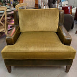 Green Velvet & Leather Oversized Arm Chair 45x39x35