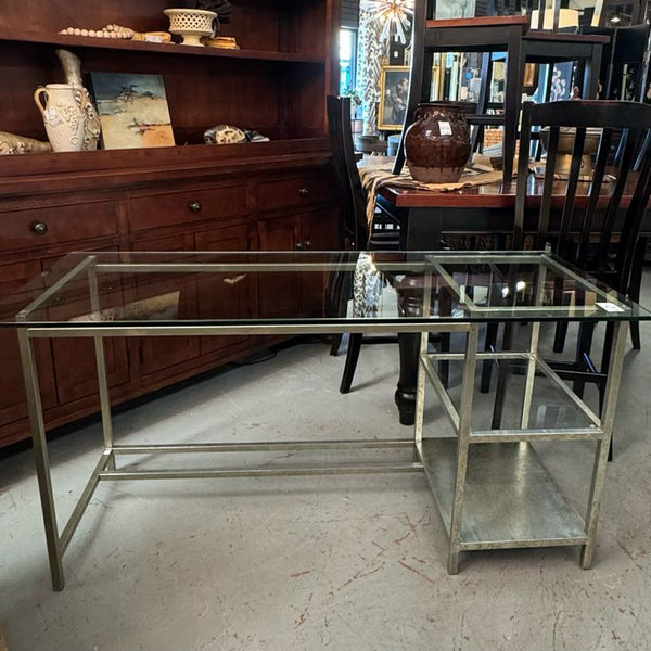 West Elm Glass & Metal Desk W/Shelves 59x23.5x29.5