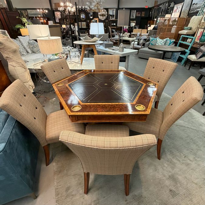 Maitland-Smith Blade Hexagon Game Table W/6 Chairs 60x52x31