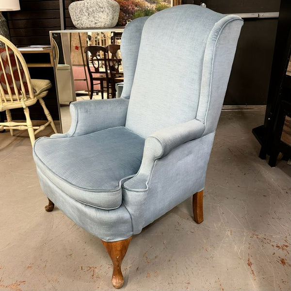 Vintage Cornflower Blue Silk Velvet Wingback 29x23x41