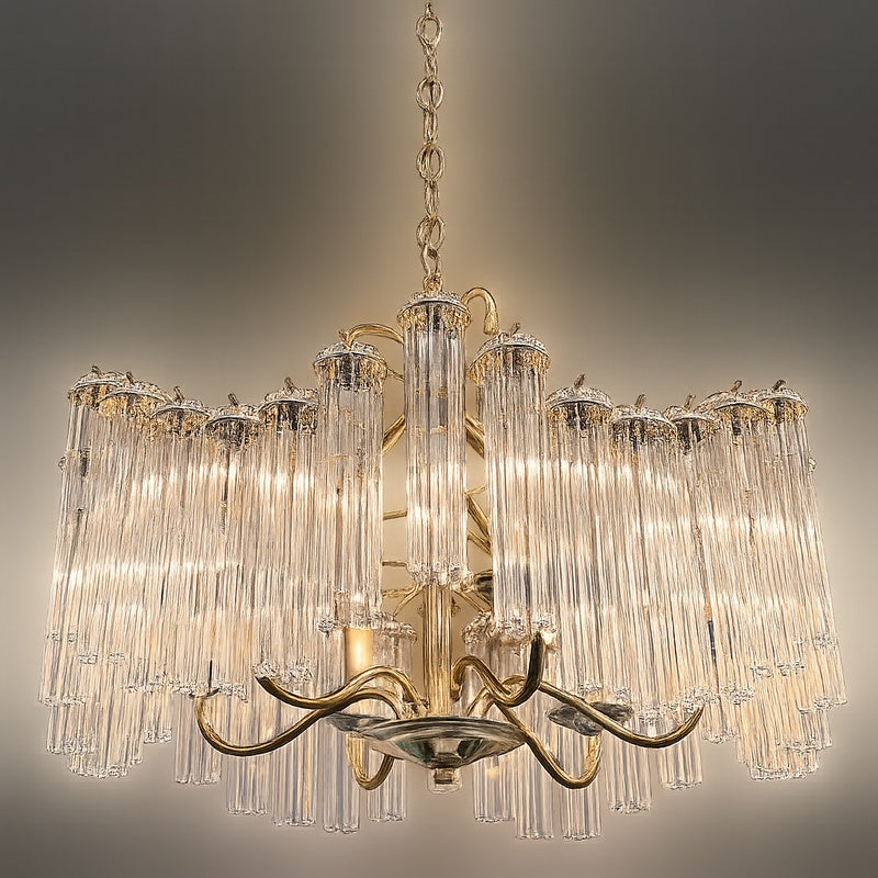 Italian Tronchi Style 6-Lt Brass Chandelier W/8" Glass Rods 24"D