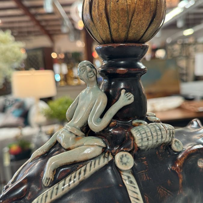 Raymond Waites Elephant & Rider Table Lamp 31"H