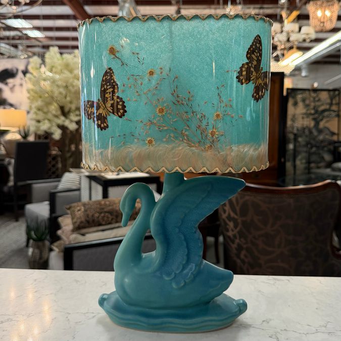 Antique Van Briggle Swan Lamp 15.25"H