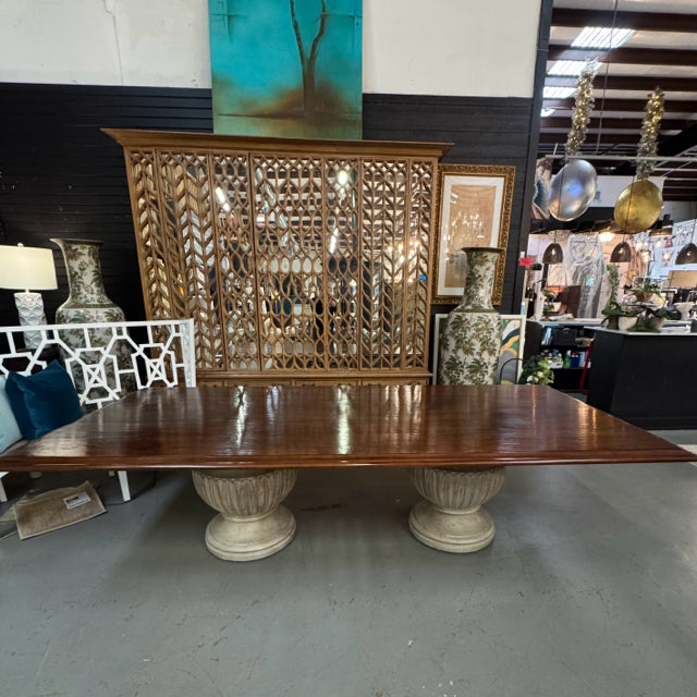 Vintage Swaim 10' Distressed Wood Top/Double Urn Base Dining Table