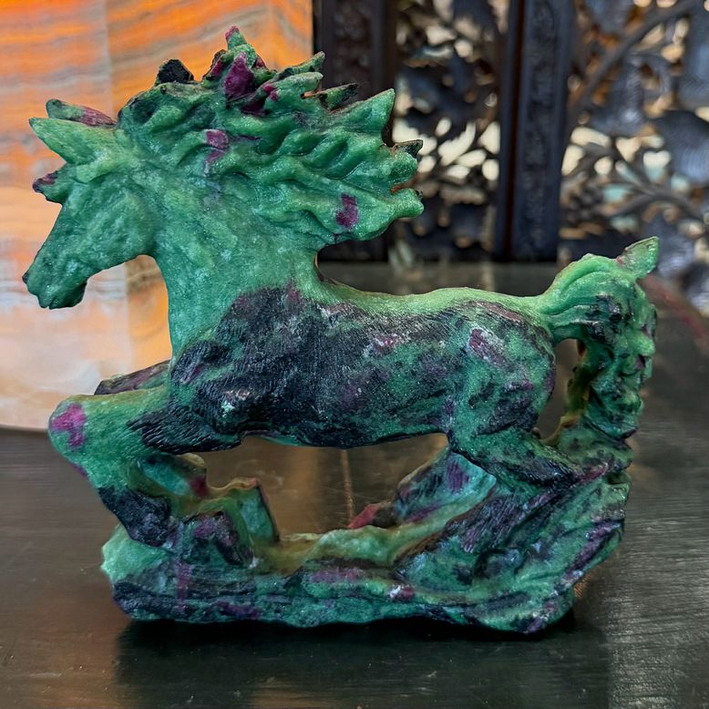 Ruby Zoicite Horse Sculpture 5.5"H