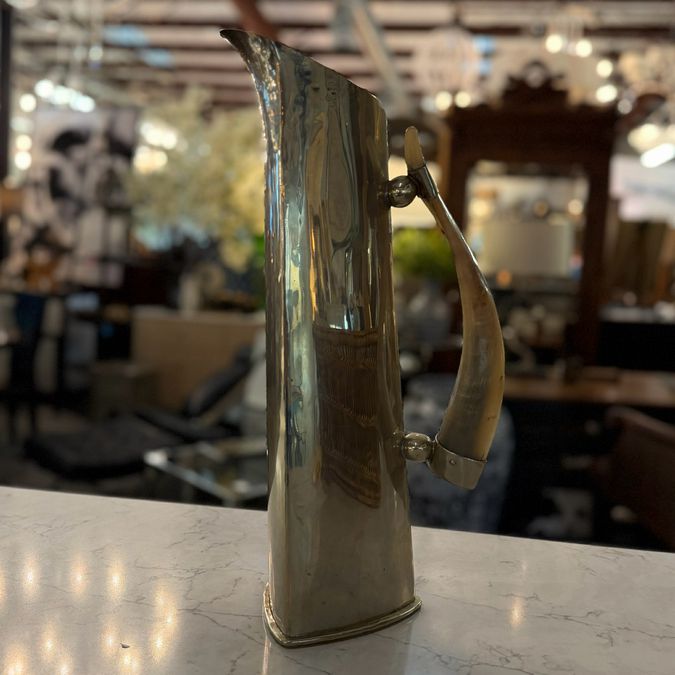 Patagaonian German Silver Nickel & Horn Handle Angled Pitcher 17"H