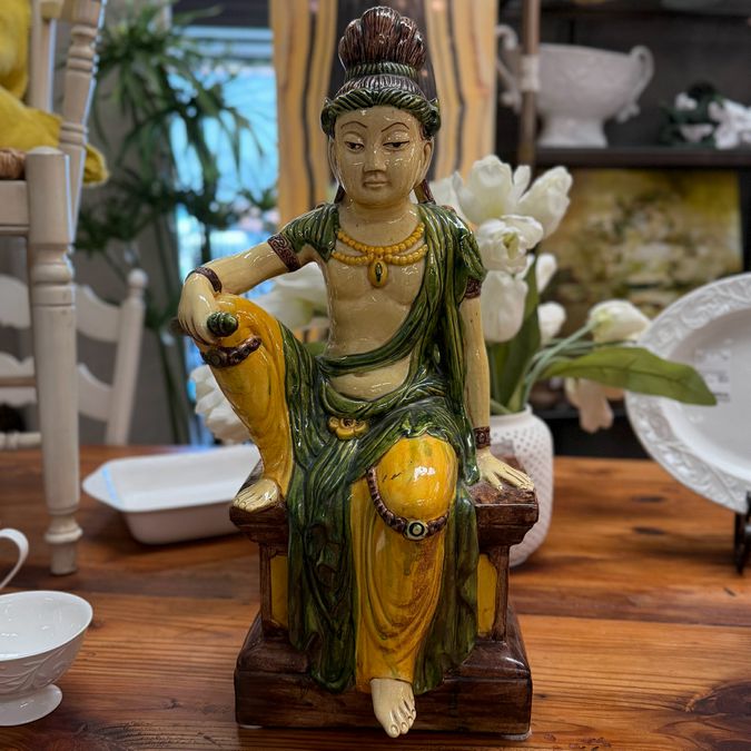 PAIR Ming Style Taoist Dignitary Glazed Figurines 22' tall