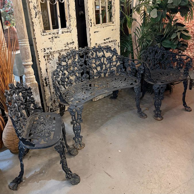 Vintage 3-Pc Victorian Wrought Iron Set