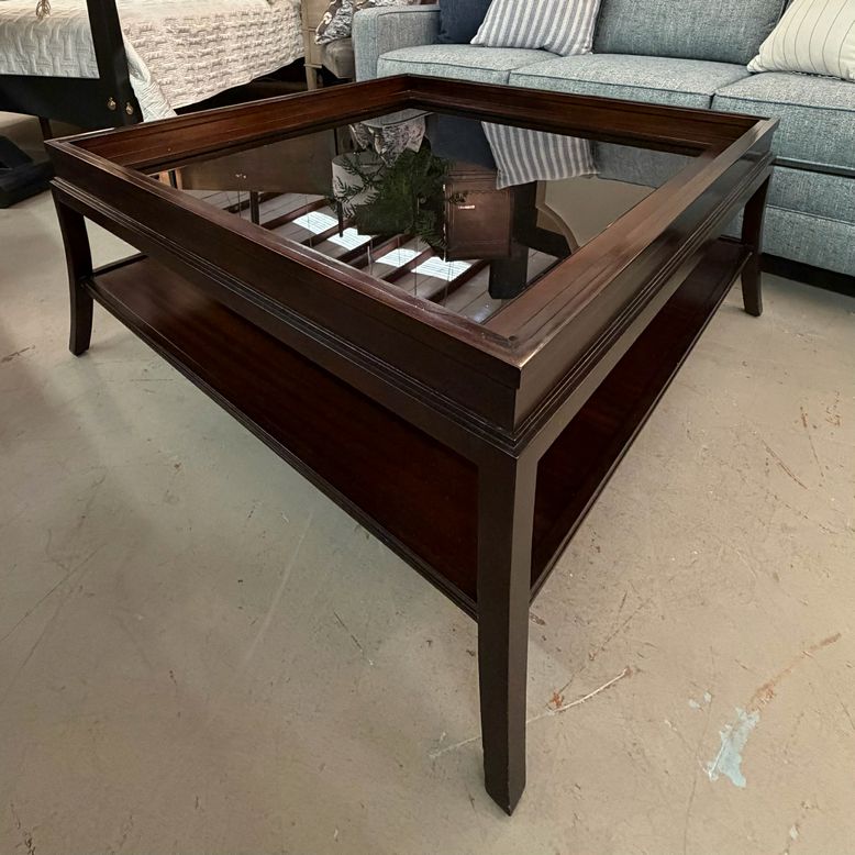 Kravet 43" Square Wood Cocktail Table W/Glass Top