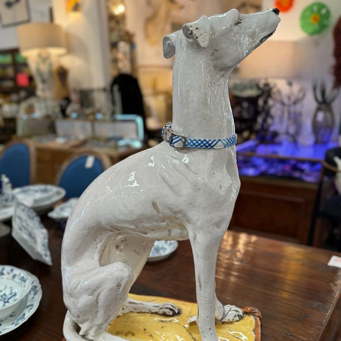 Mid Century Porcelain Whippet Sculpture 16.5x11x25.75