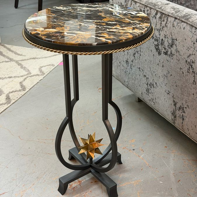 Chateau Side Table W/Marble Top & Star Element 17x17x26