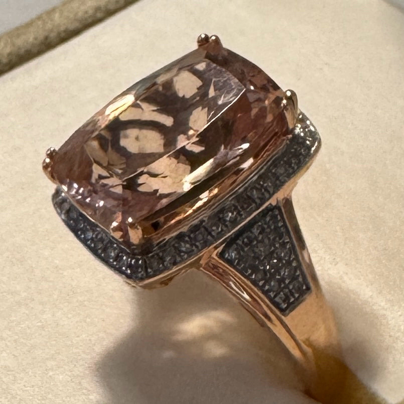 14K Rose Gold Morganite Ring W/Diamonds Sz 6.5