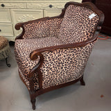 Antique/Vintage Wood Carved Chair W/Animal Print Upholstery 30x32x34 AS-IS