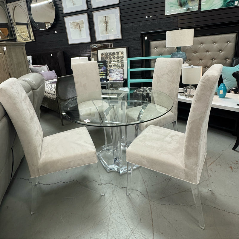 Clear Home Design Lucite & Glass Top Dining Table W/4 Electra Side Chairs 48"D