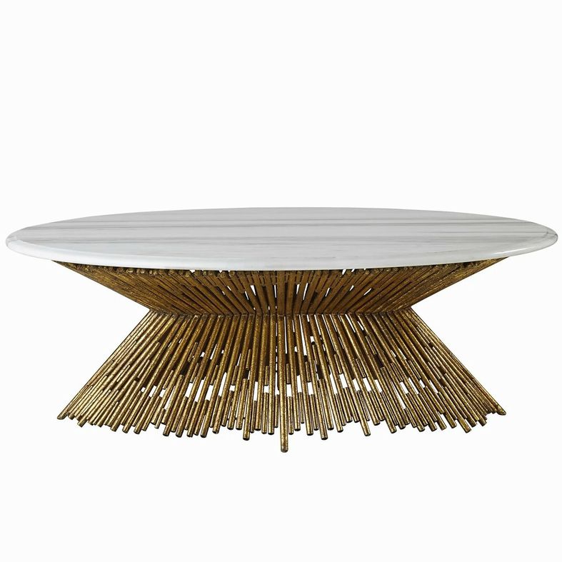 Ambella Home Marble Top "Pick Up Sticks" Coffee Table W/Gold Base 51x30x18.5