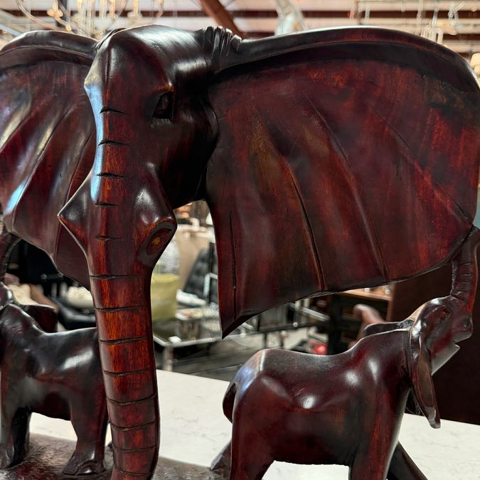 Lg Ebony Wood Sculpture Mother & Children 20x7x17