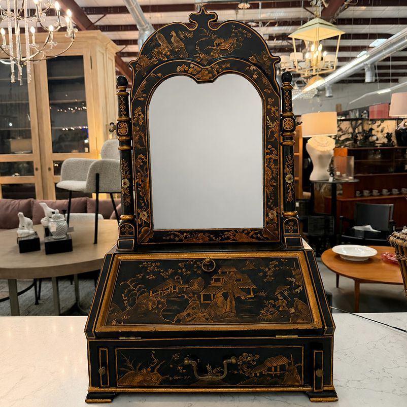 Chinoiserie Courtyard Scene 1-Dwr Table Vanity W/Mirror 16.5x10x27