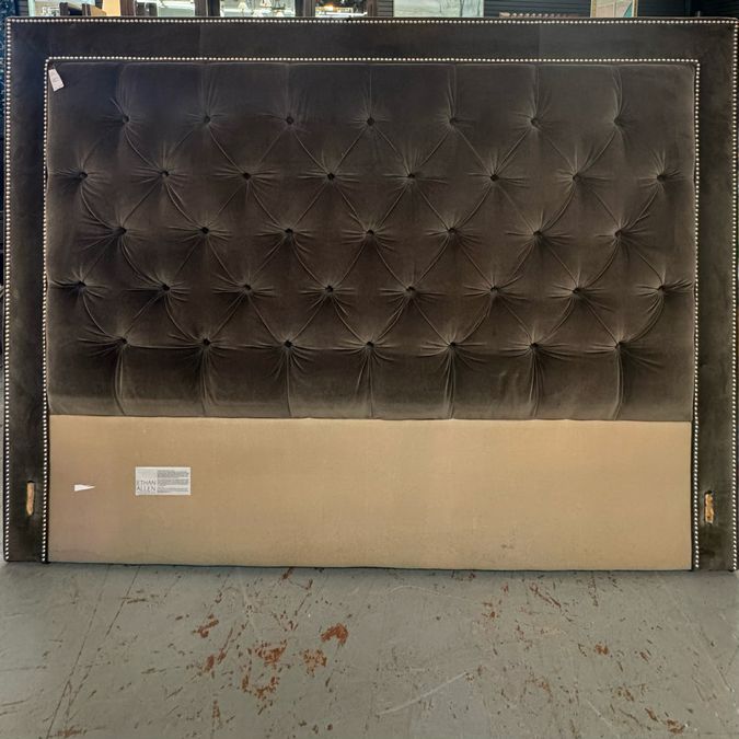 Ethan Allen King Gray Velvet Tufted Headboard W/Nailhead Trim NO FRAME 81x61x2