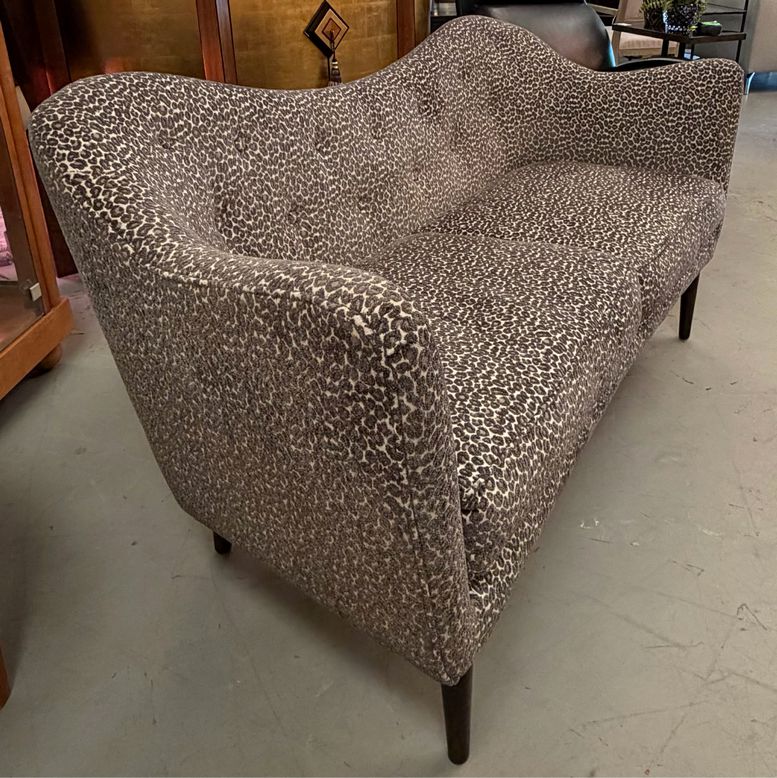 Custom Cut Velvet Leopard Curve Back Love Seat 65x28x33