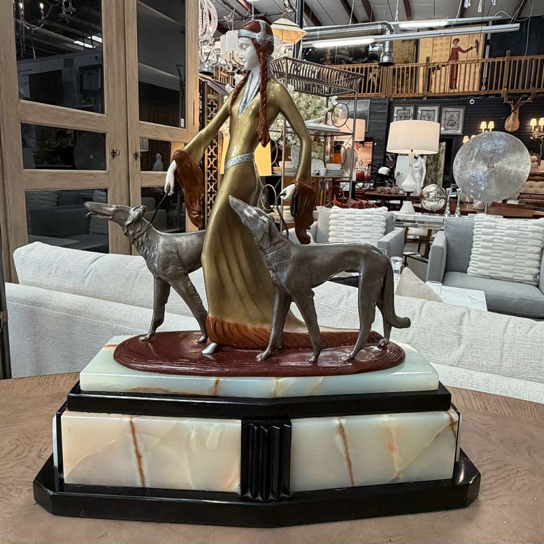"The Aristocrats" Signed Statue on Onyx by (Otto) Prof. Poertzel 20"x20"x6.25"D