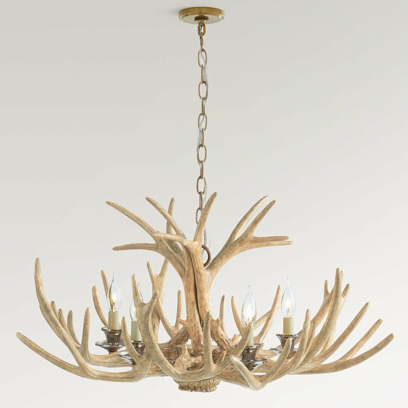 Pottery Barn Faux Antler 6-Lt Chandelier 45"D