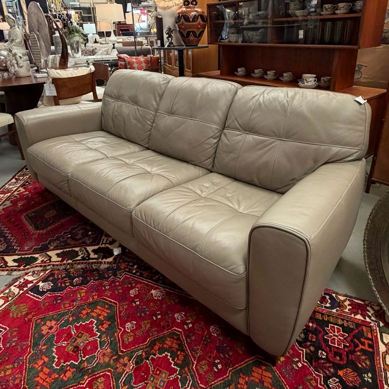 Macy's Violino Contemporary Taupe Leather Sofa 83x37x32