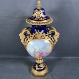 French Sevres Enamel & Bronze God of Bacchus Vase 27"H