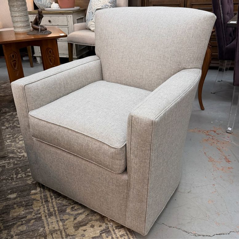 PAIR Ethan Allen Turner Performance Woven Warm Greige Swivel Chairs 32x36x36