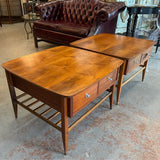 PAIR Mid Century Lane Side Tables W/ Drawer 28x28x19