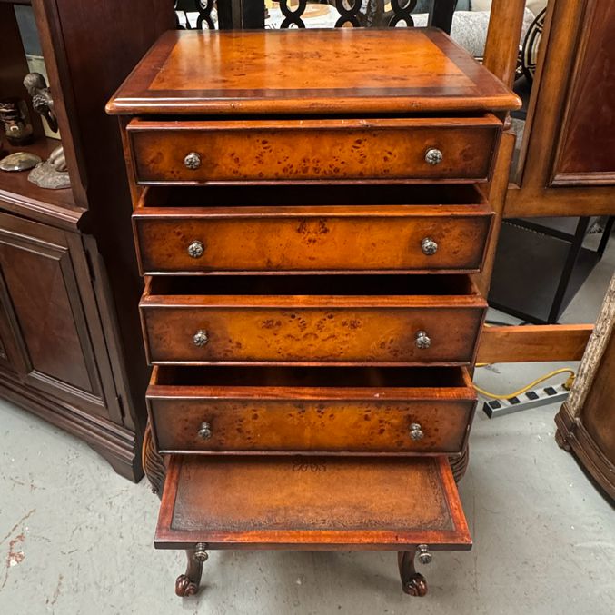 Vintage Theodore Alexander Military Campaign Chest Burl/Mahagony/Brass/Leather