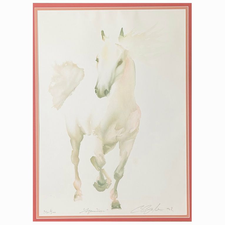 S/N Framed White Horse Print 33.5x41.5