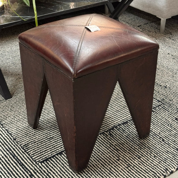 Vintage Leather & Wood Soho Footstool 16x16x19