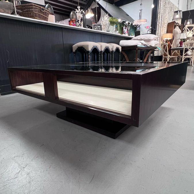 Michael Weiss for Vanguard Modern Walnut & Glass Coffee Table 43x43x18