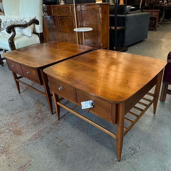 PAIR Mid Century Lane Side Tables W/ Drawer 28x28x19