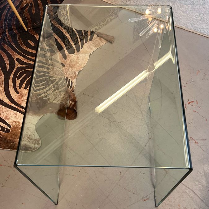 Late 19th Century 1/2" Glass Waterfall Side Table 22x28x28