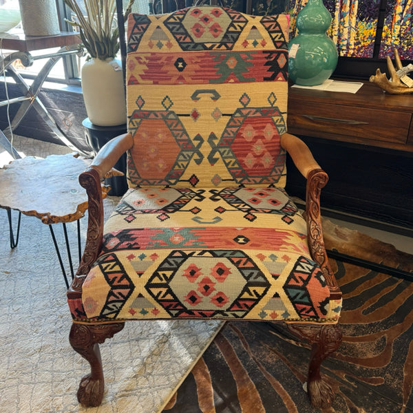 Baroque Style Kilim Upholstered & Wood Side Chair 30x33x43