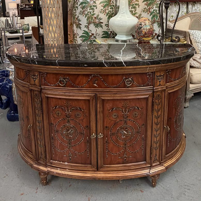 French Regency Style Demilune Chest W/Black Marble Top 53x18x34.5