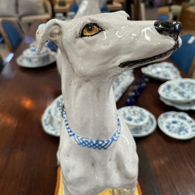 Mid Century Porcelain Whippet Sculpture 16.5x11x25.75
