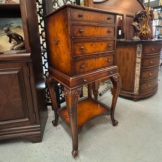 Vintage Theodore Alexander Military Campaign Chest Burl/Mahagony/Brass/Leather