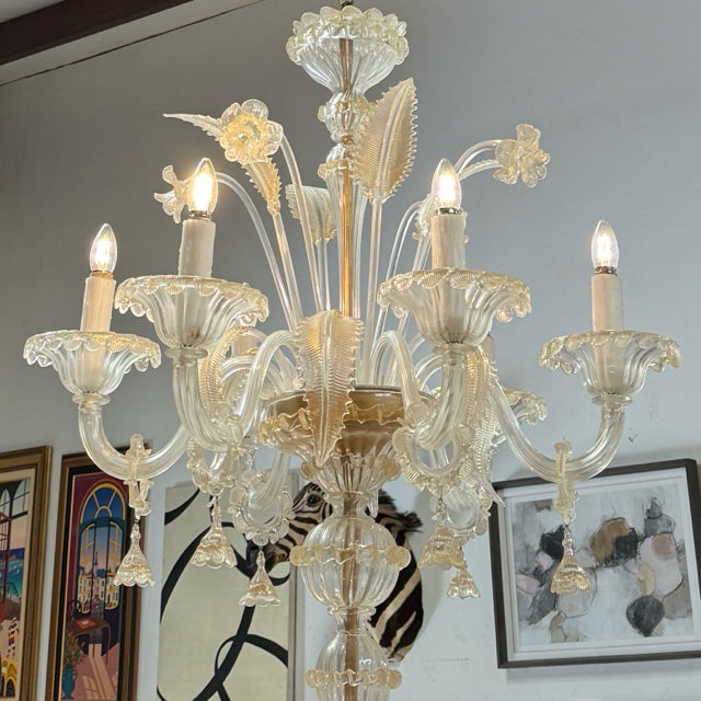 Vintage 18-Light Italian Murano Glass Chandelier 50"Dx69/96"H