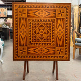 Vintage Folk Art Marquetry Inlaid Folding Table 27.5x27.5x28