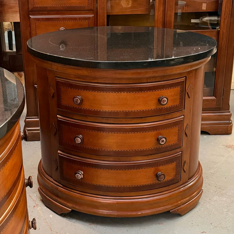 PAIR Julian Alexander Oval Nightstands W/Granite Tops 31x23x28