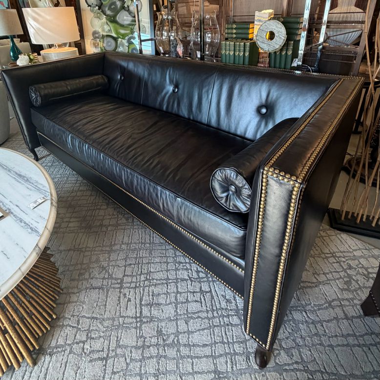 Gorgeous Leathercraft Black Leather Sofa 87.5x39.5x34 NEW